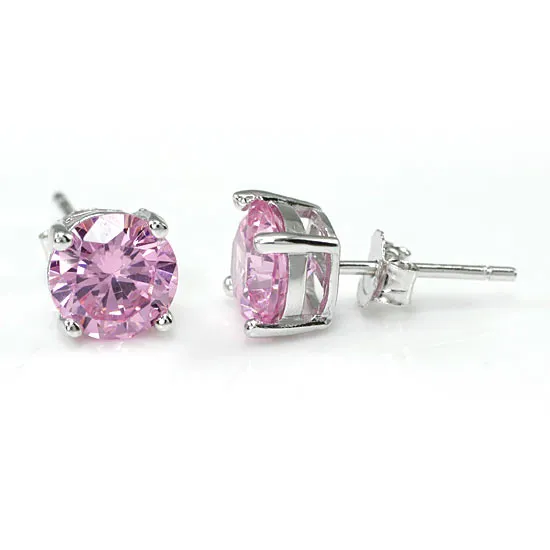 1 Carat Pink Created Sapphire 925 Sterling Silver Stud Earrings XFE8115