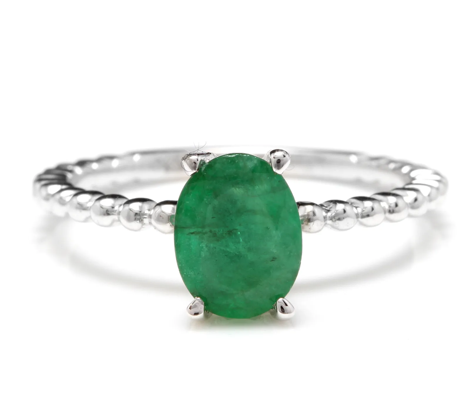 1.20 Carats Exquisite Natural Emerald 14K Solid White Gold Ring