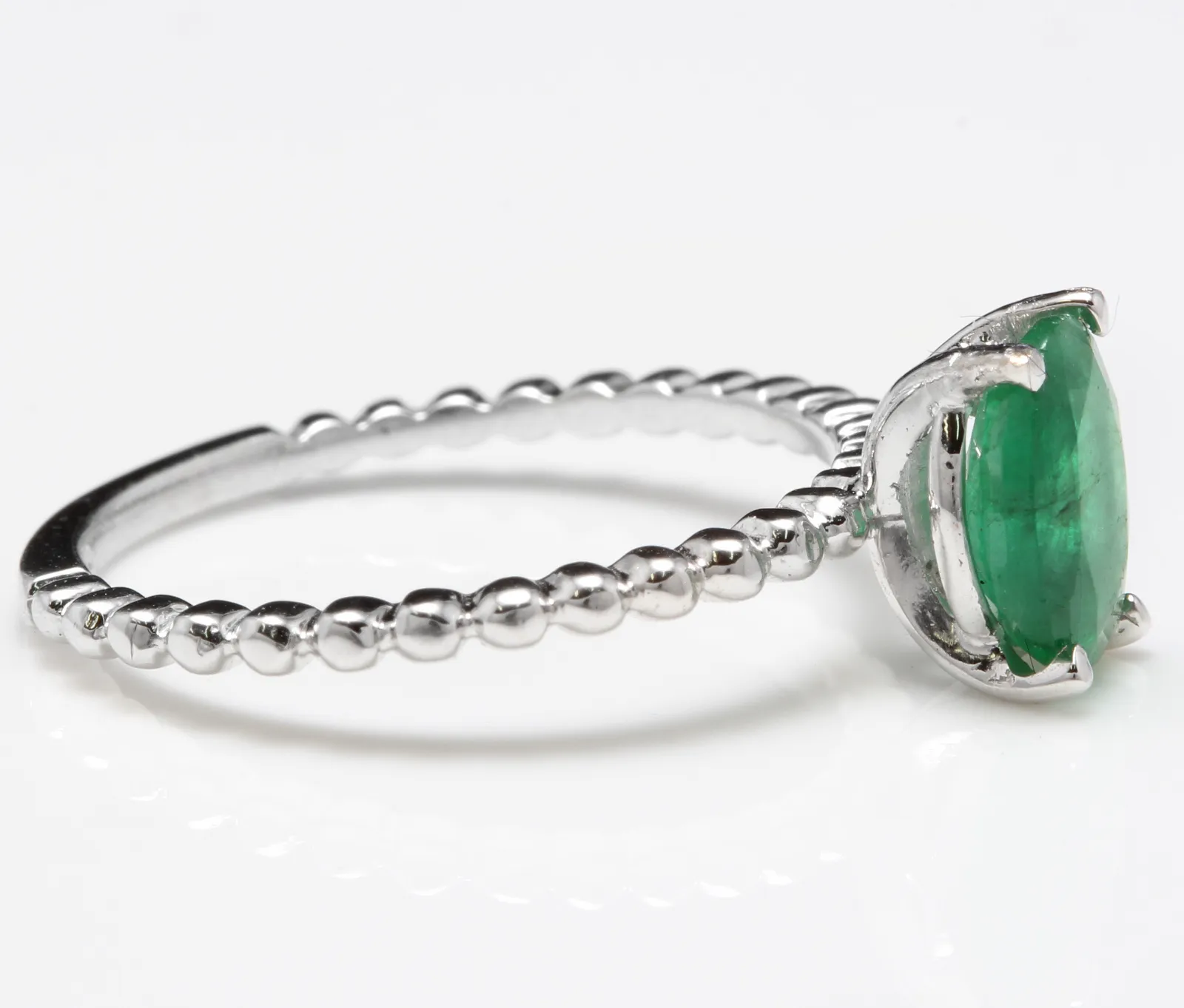 1.20 Carats Exquisite Natural Emerald 14K Solid White Gold Ring