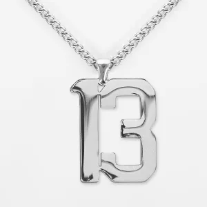 13 Number Pendant with Chain Kids Necklace - Stainless Steel