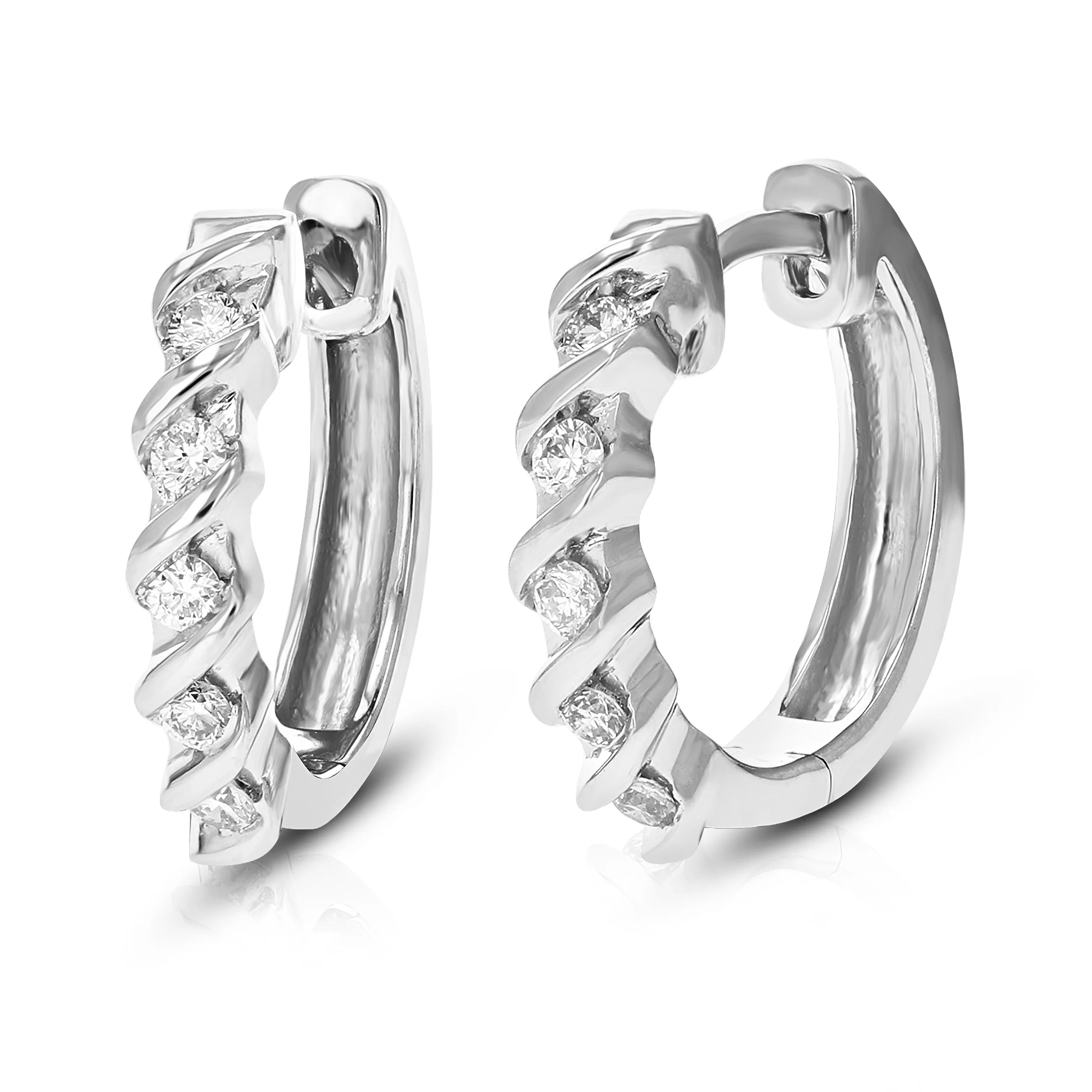 1/4 cttw Lab Grown Diamond Channel Hoop Earrings Sterling Silver