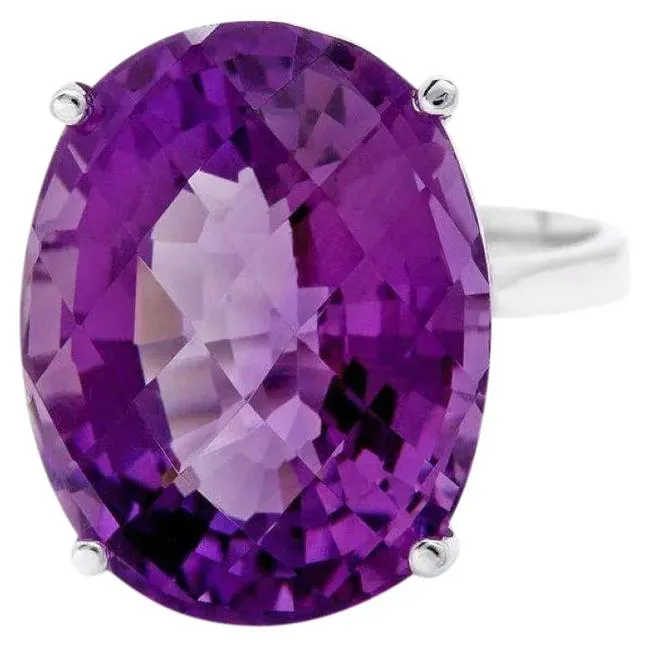 14.80 Carats Exquisite Natural Amethyst 14K Solid White Gold Ring