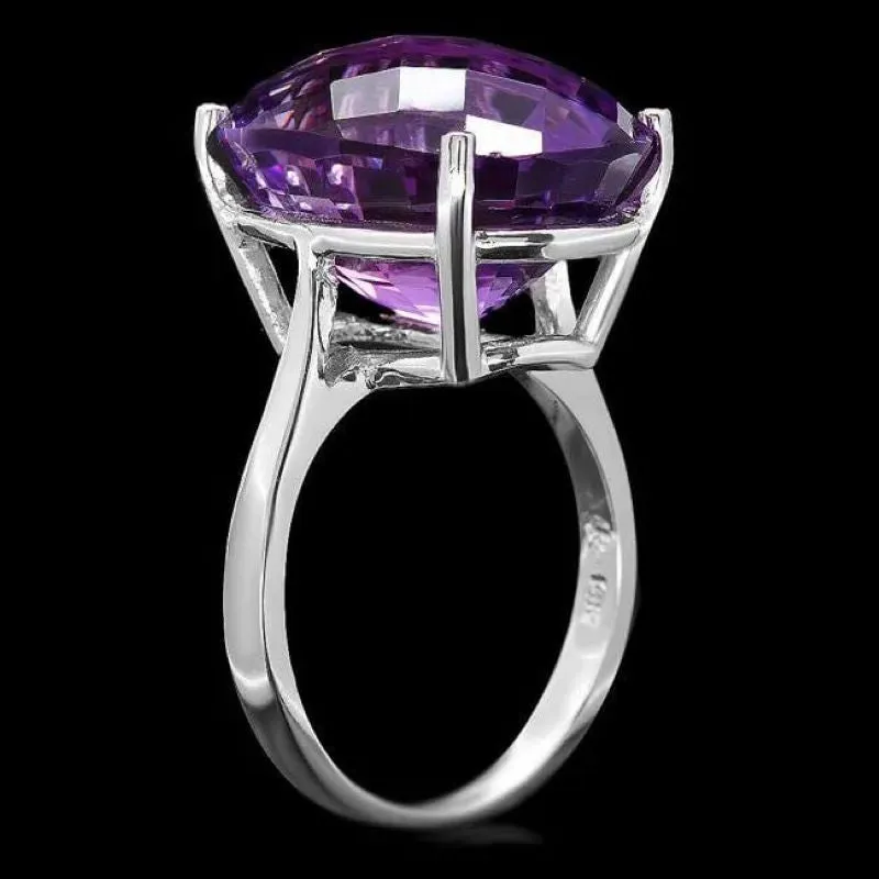 14.80 Carats Exquisite Natural Amethyst 14K Solid White Gold Ring