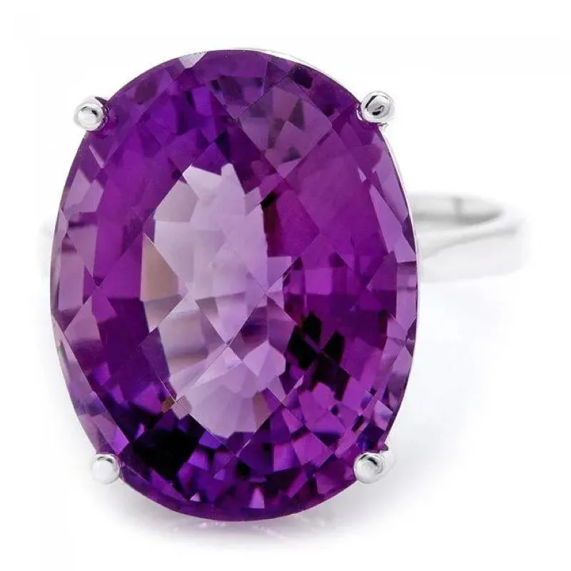 14.80 Carats Exquisite Natural Amethyst 14K Solid White Gold Ring