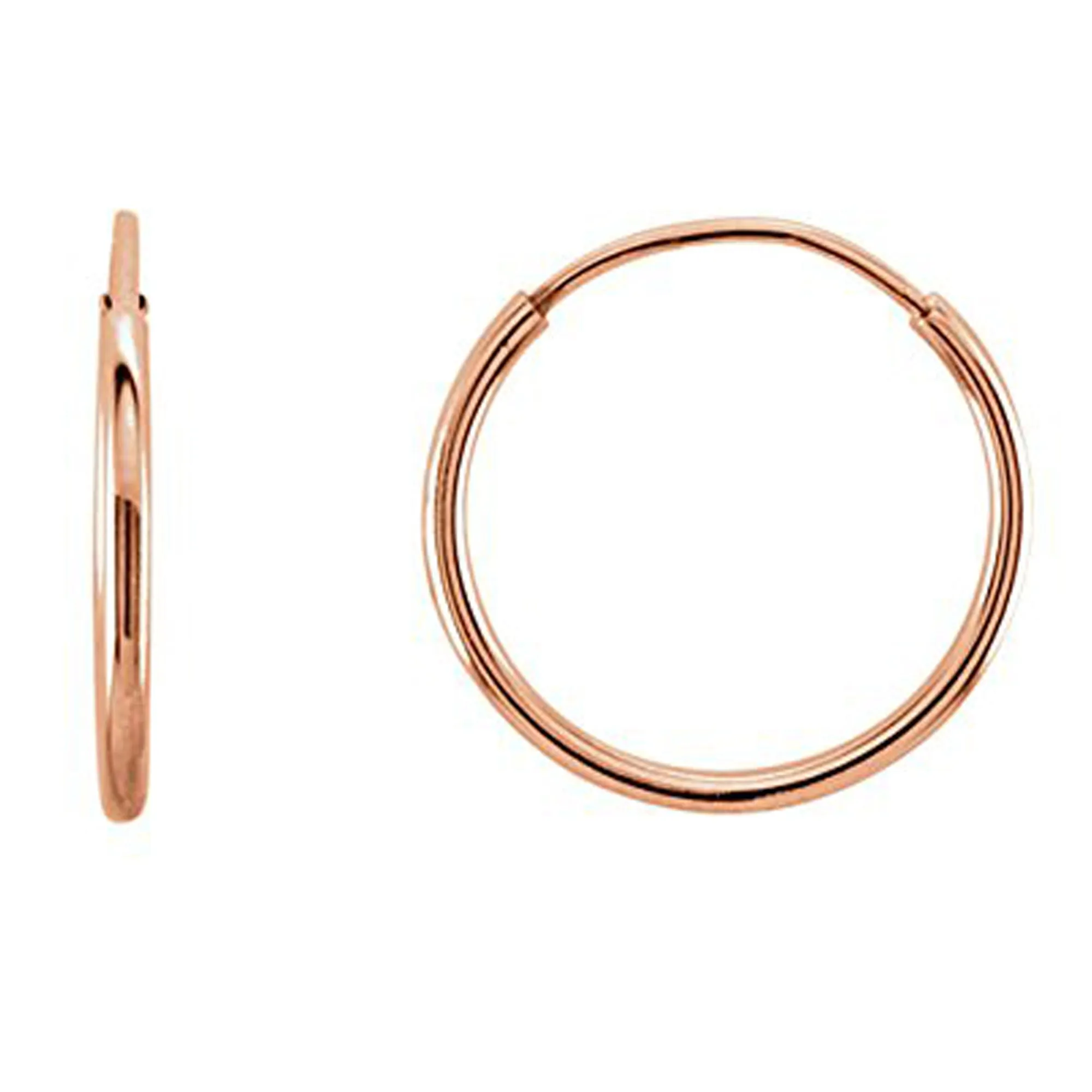 14K Gold Round Endless Hoop Earrings, 10mm