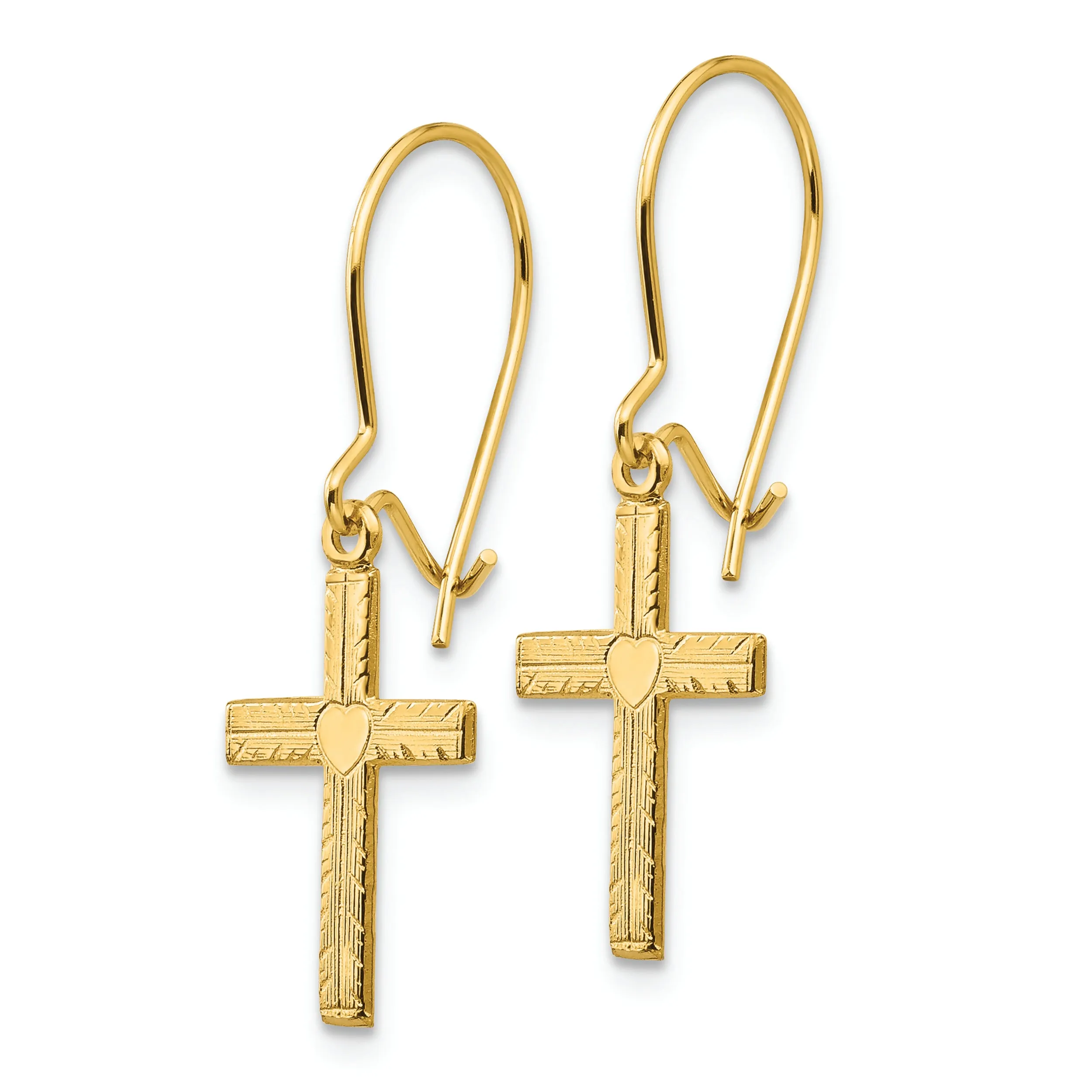 14k Polished & Satin Cross Earrings