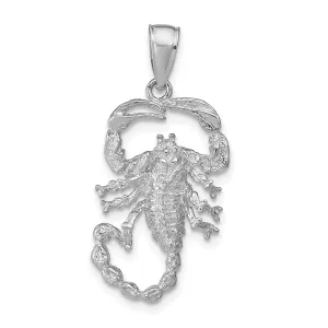 14k White Gold Open Back Solid Textured Polished Finish Scorpion Charm Pendant