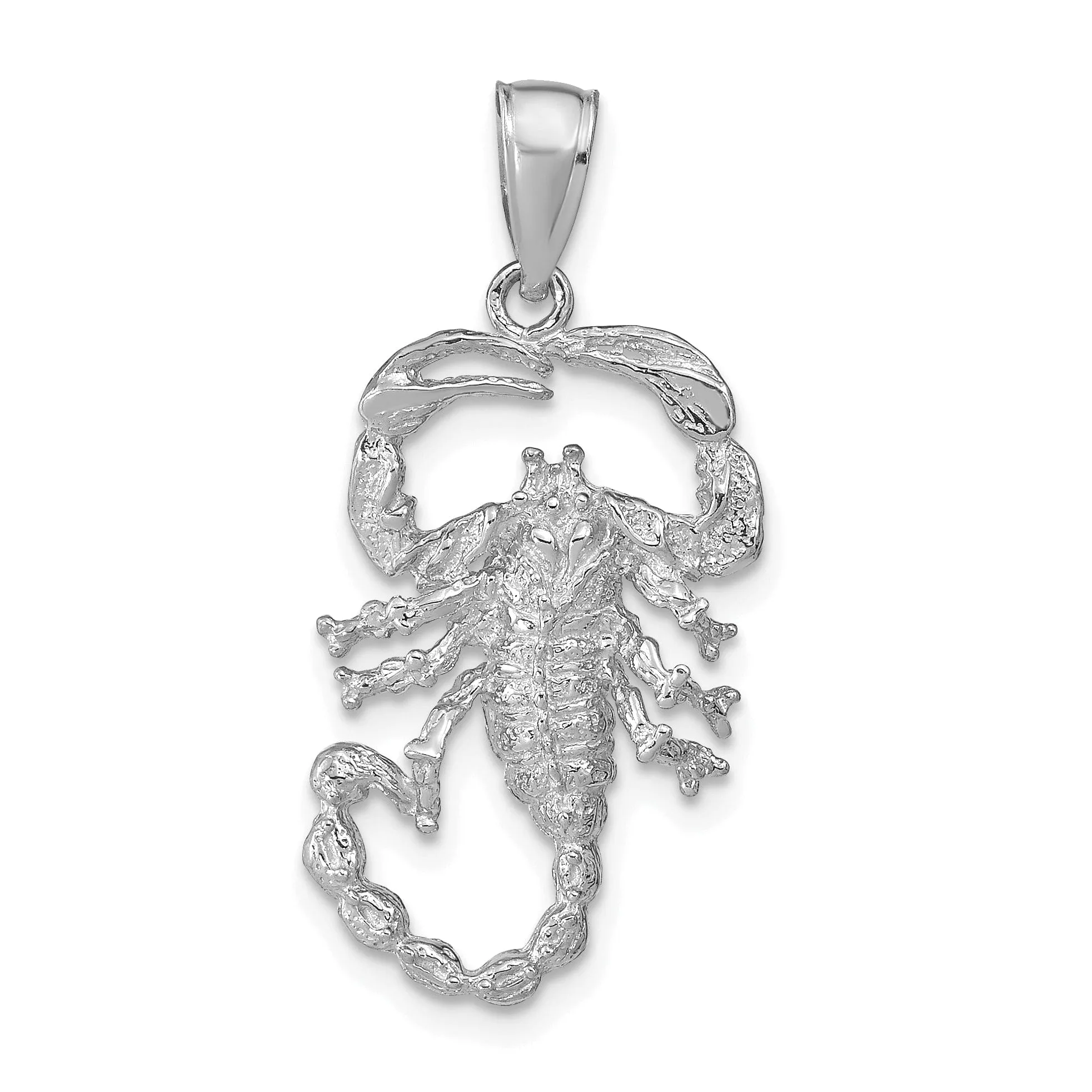 14k White Gold Open Back Solid Textured Polished Finish Scorpion Charm Pendant