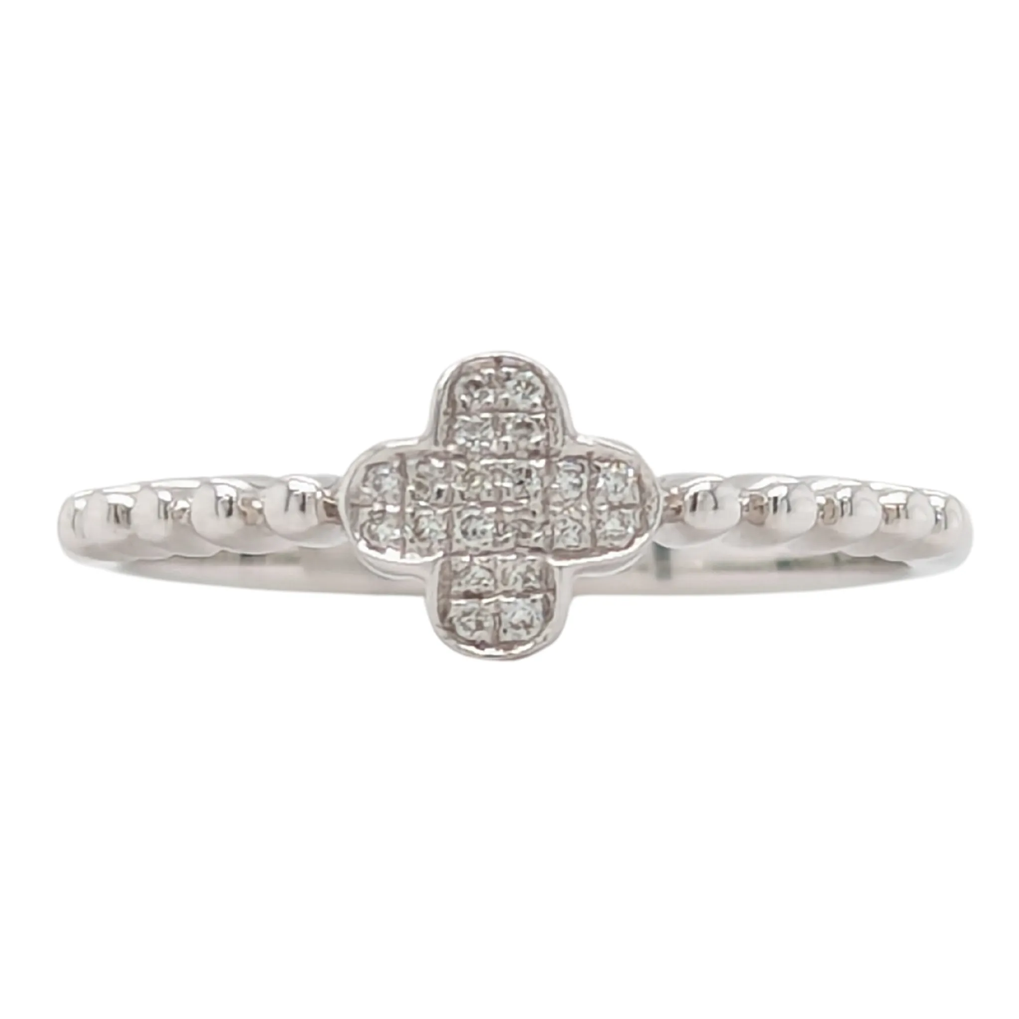 14K White Gold Pave Diamond Clover Ring