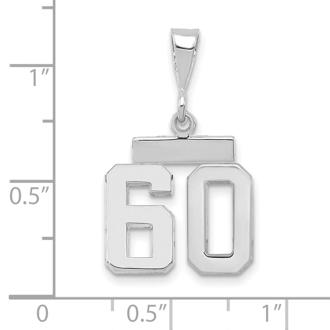 14k White Gold Polished Finish Small Size Number 60 Charm Pendant