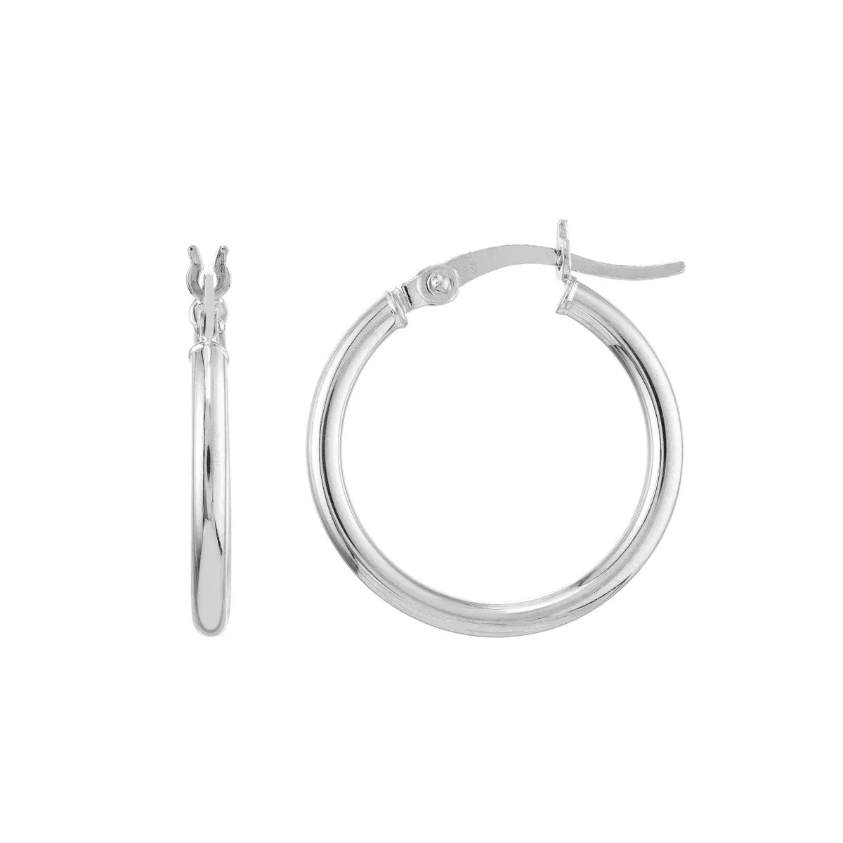 14K White Gold Round Tube Polished Hoop Earrings