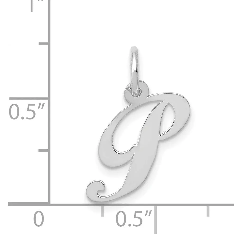 14K White Gold Small Size Fancy Script Letter P Initial Pendant