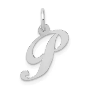 14K White Gold Small Size Fancy Script Letter P Initial Pendant