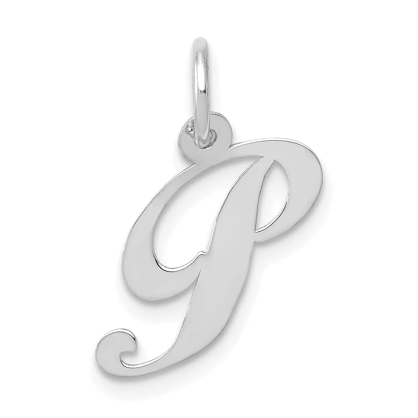 14K White Gold Small Size Fancy Script Letter P Initial Pendant