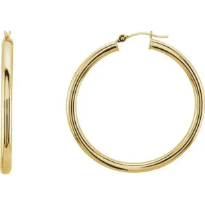 14K Yellow 40 mm Tube Hoop Earrings