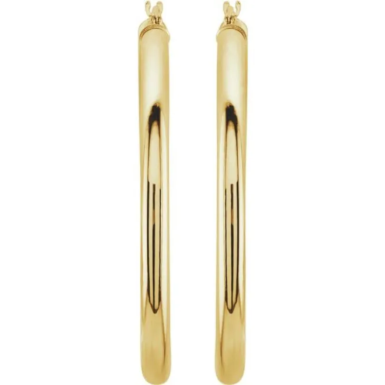 14K Yellow 40 mm Tube Hoop Earrings