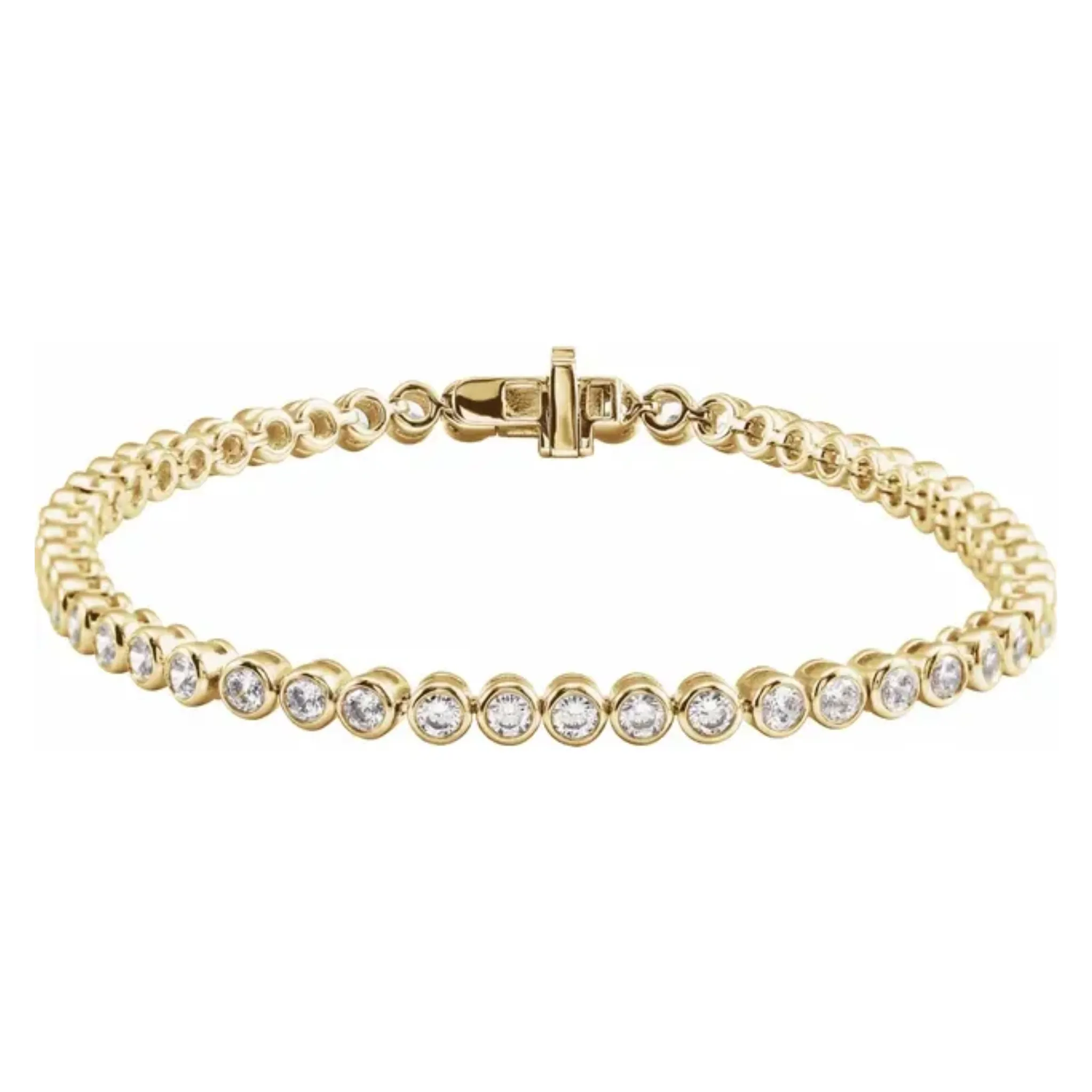 14K Yellow Gold Bezel Set Diamond Tennis Bracelet 3CTW