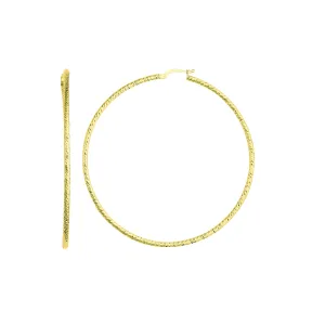 14K Yellow Gold Diamond Cut Round Design Hoop Earrings, Diameter 60mm