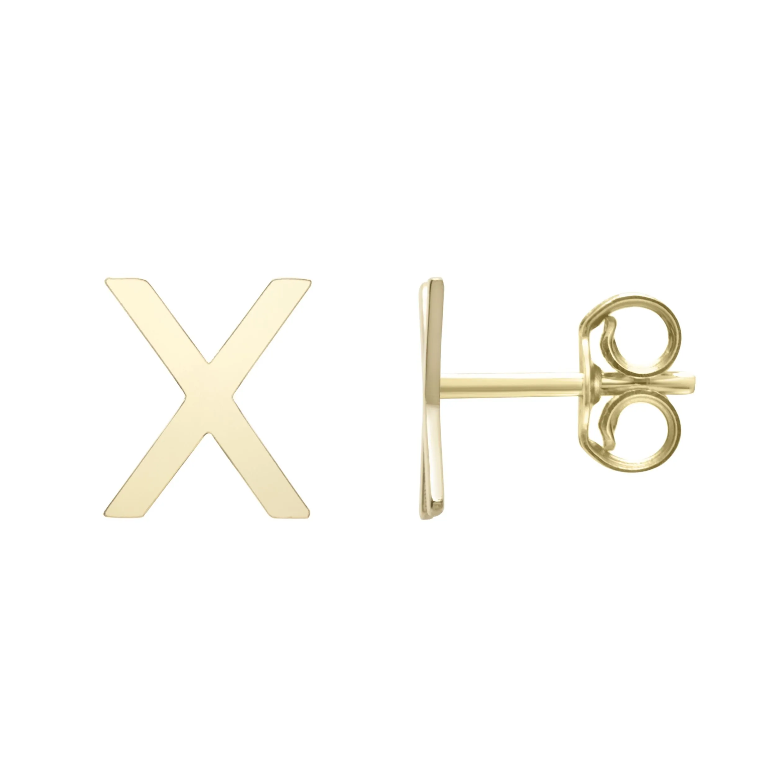 14k Yellow Gold Initial Letter Stud Earrings