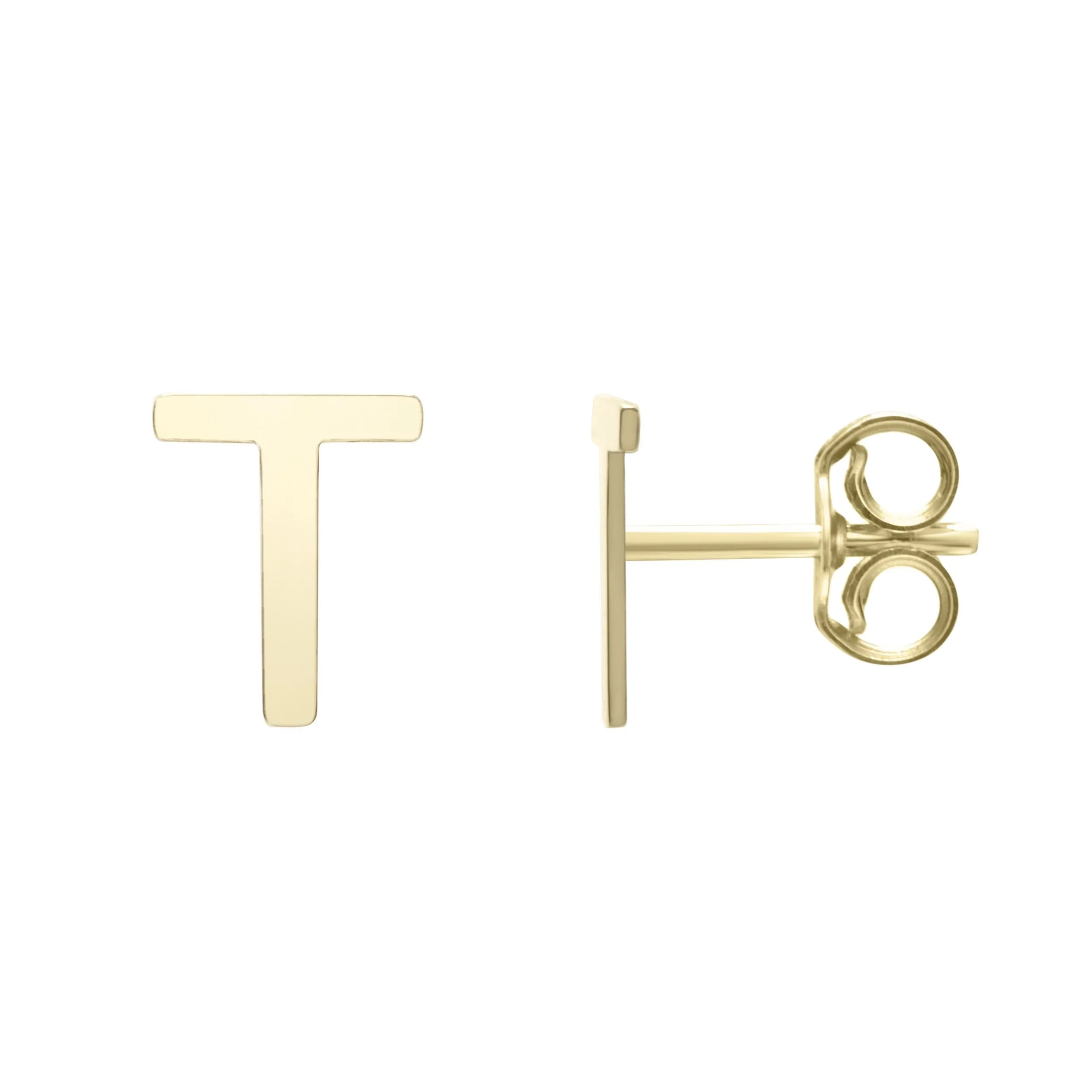 14k Yellow Gold Initial Letter Stud Earrings