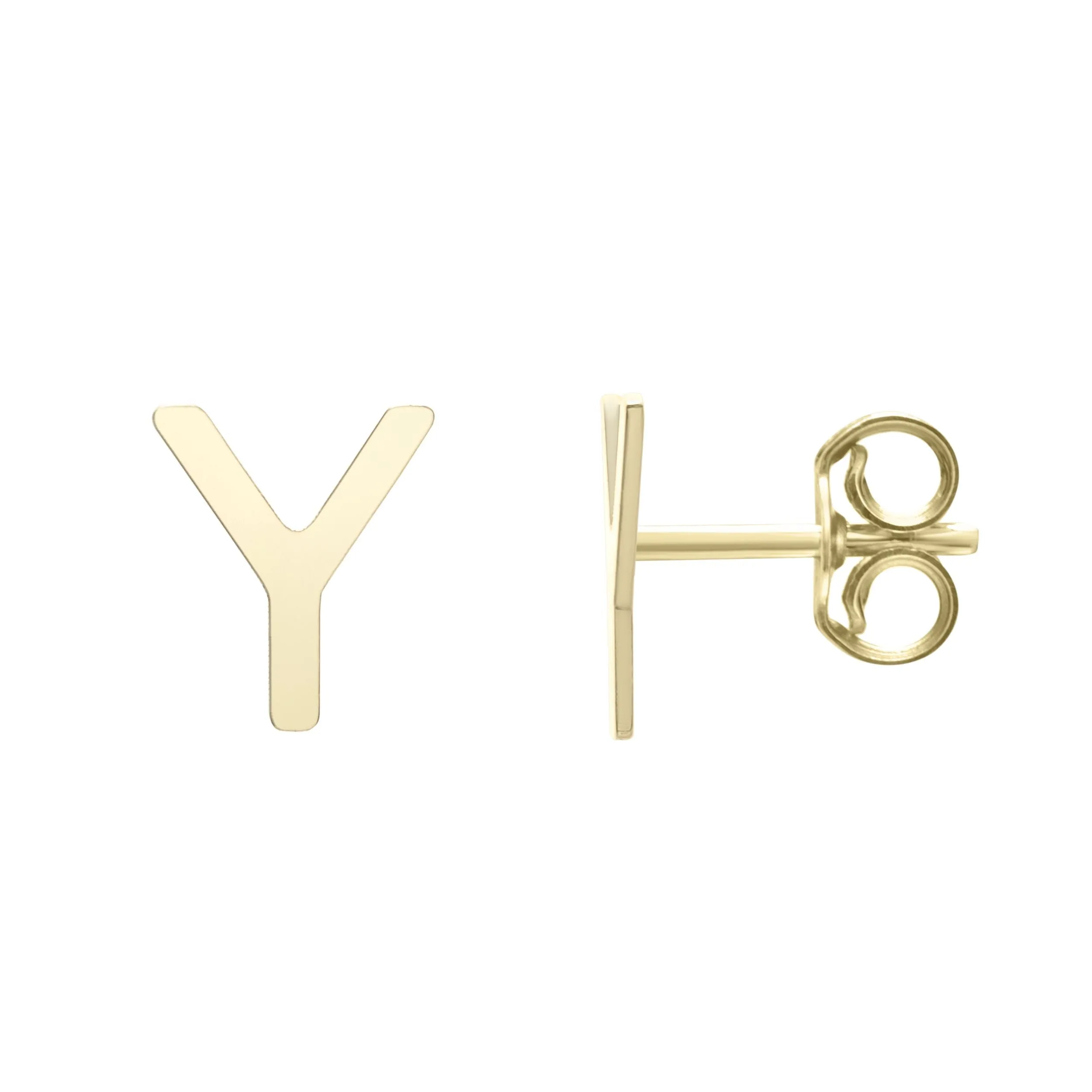 14k Yellow Gold Initial Letter Stud Earrings