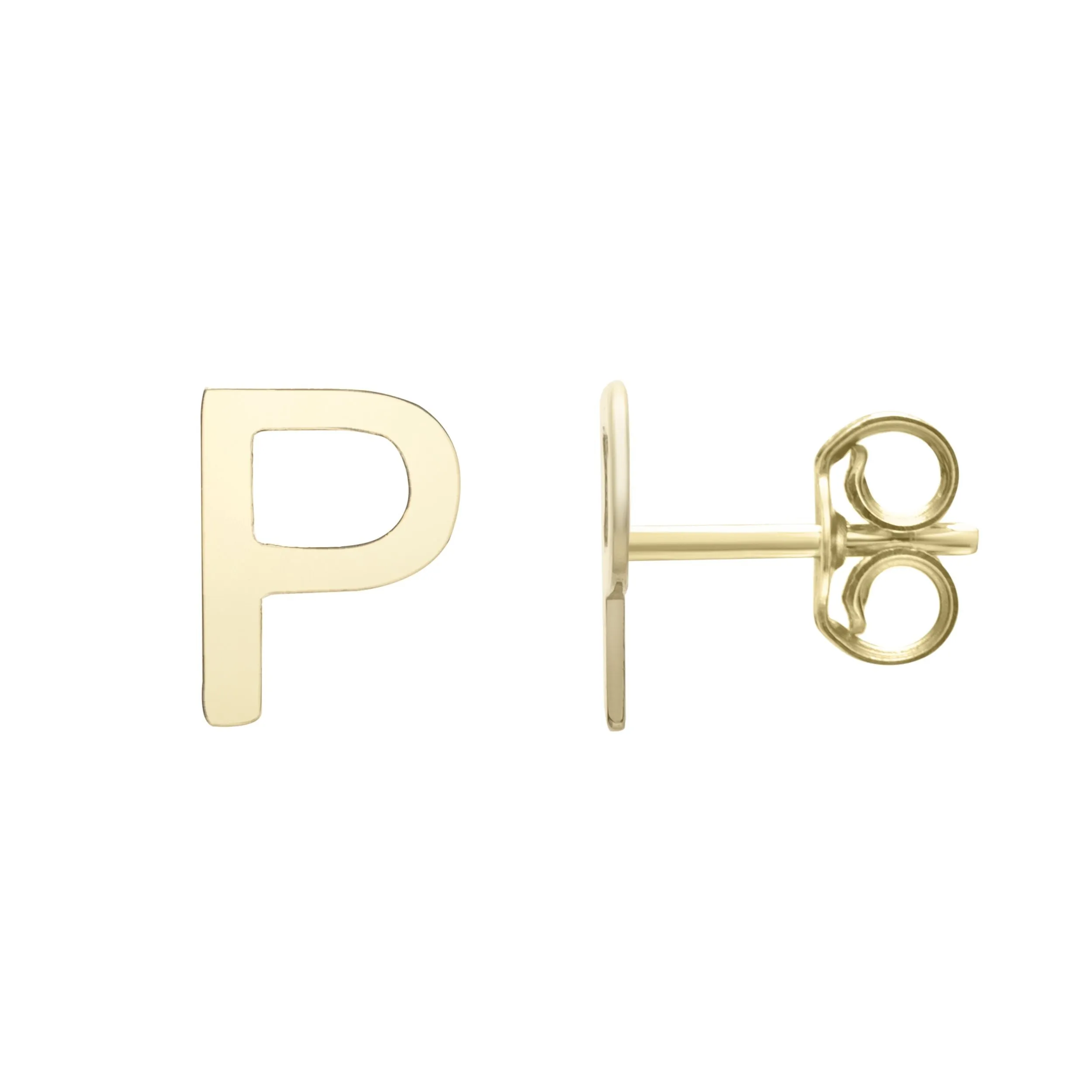 14k Yellow Gold Initial Letter Stud Earrings