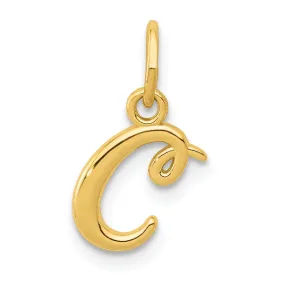 14K Yellow Gold Lower Case Script Letter C Initial Pendant