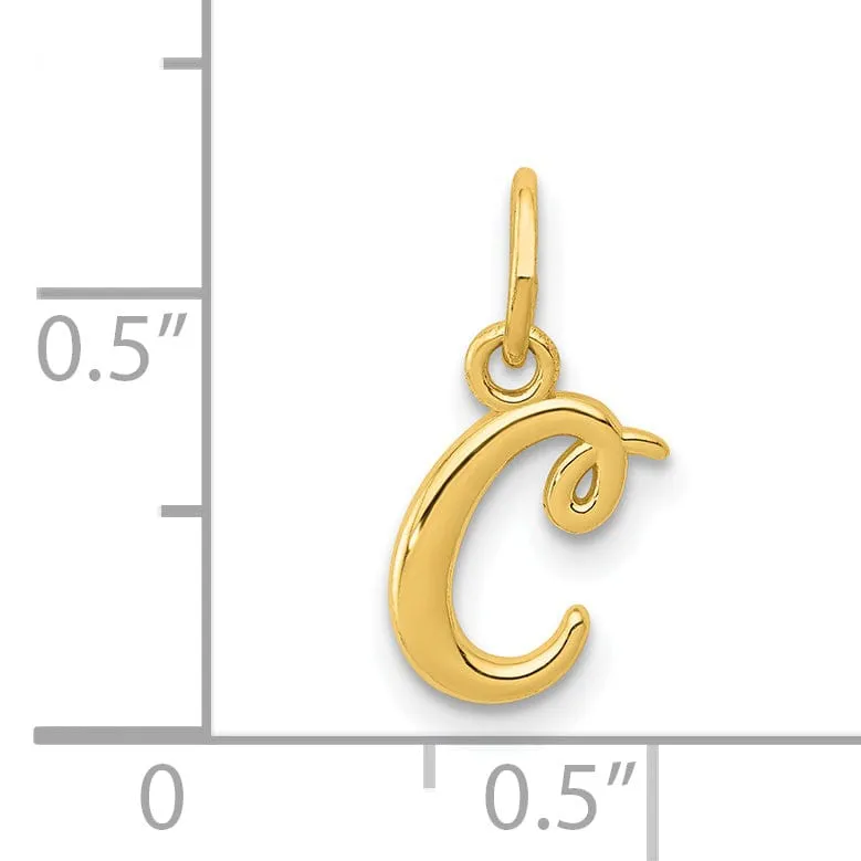 14K Yellow Gold Lower Case Script Letter C Initial Pendant