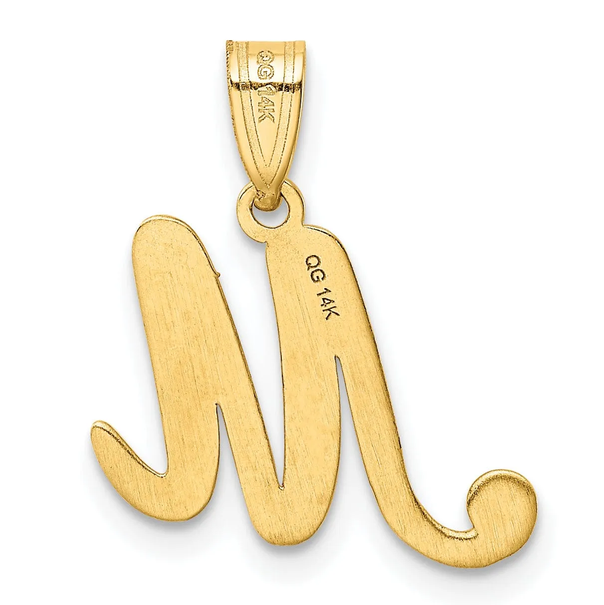 14K Yellow Gold Medium Size Script Design Letter M Initial Pendant