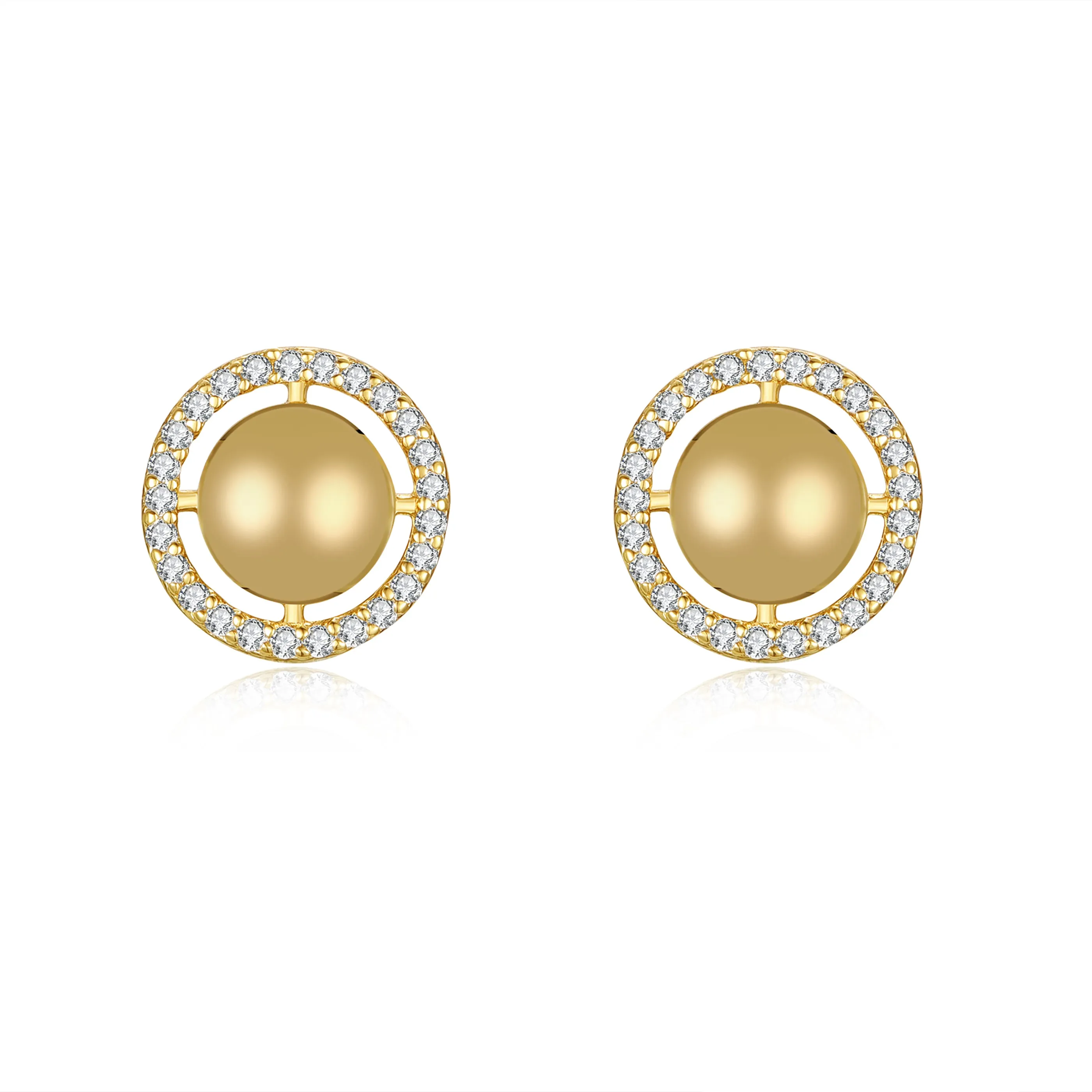 14k Yellow Gold Plated With Diamond Cubic Zirconia Eternity Halo Medallion Stud Earrings