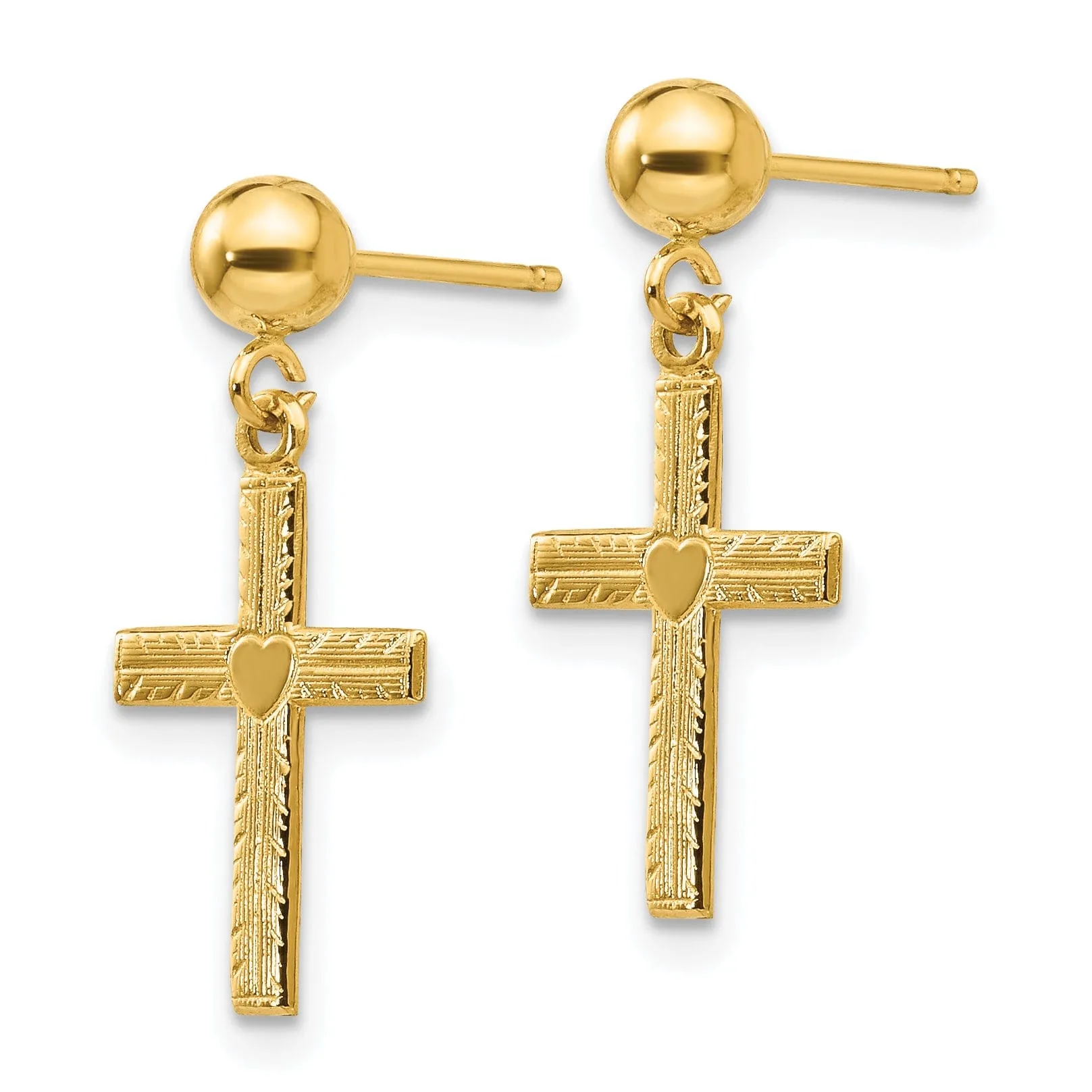 14k Yellow Gold Polished Satin Cross Earrings