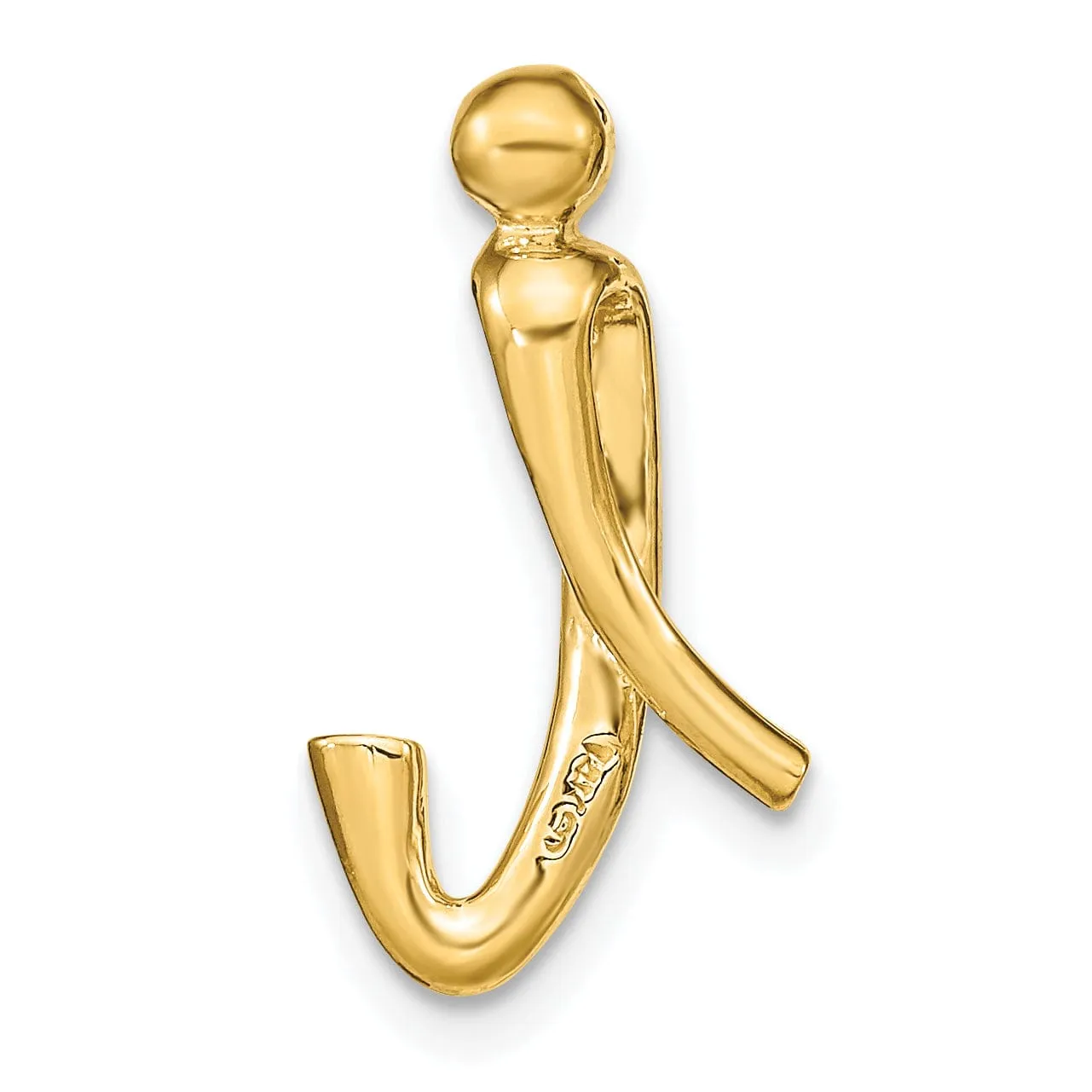 14k Yellow Gold Script Design Large Letter I Initial Slide Pendant