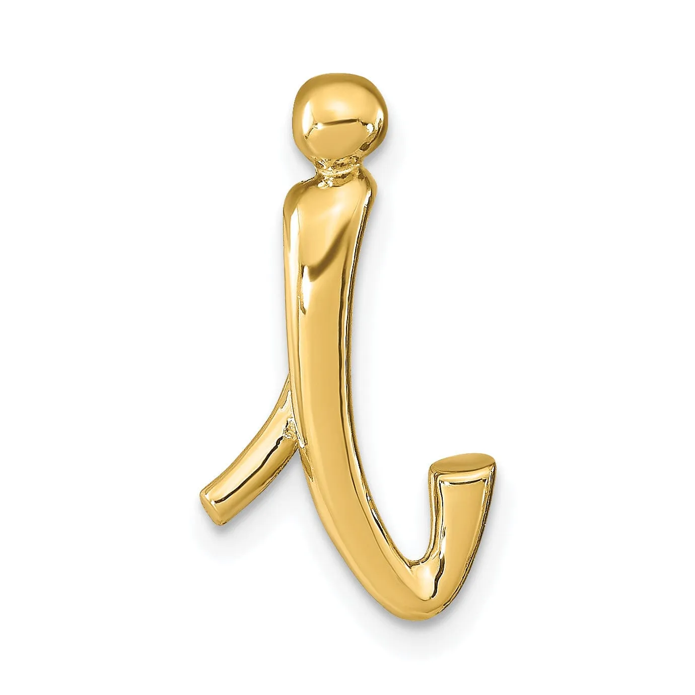 14k Yellow Gold Script Design Large Letter I Initial Slide Pendant