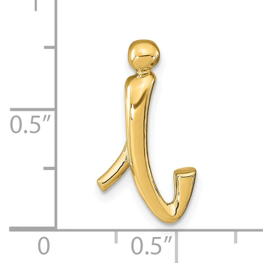 14k Yellow Gold Script Design Large Letter I Initial Slide Pendant