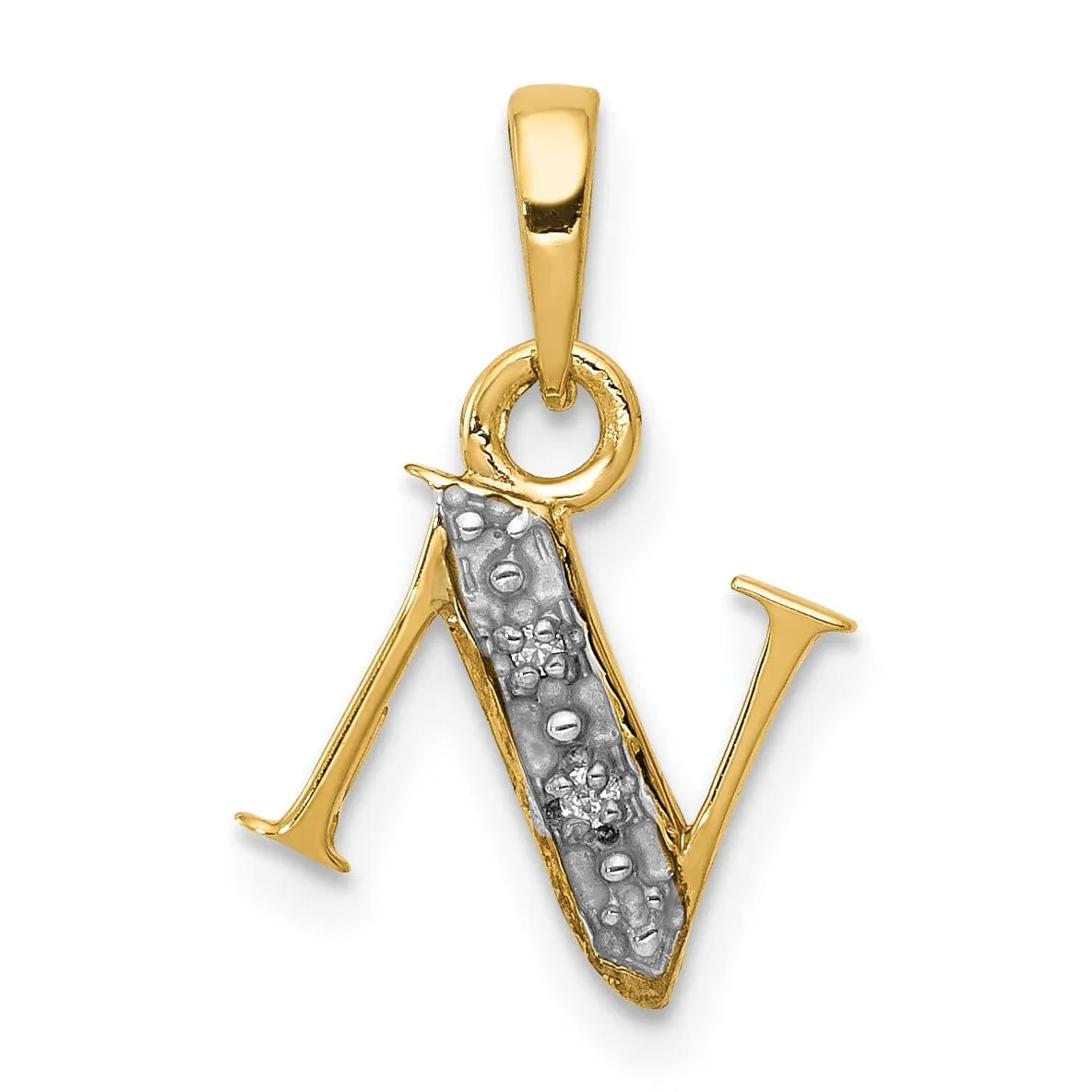 14K Yellow Gold Small 0.01CT Diamond Letter N Initial Block Pendant