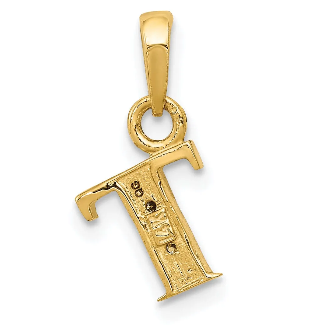 14K Yellow Gold Small 0.01CT Diamond Letter T Initial Block Pendant