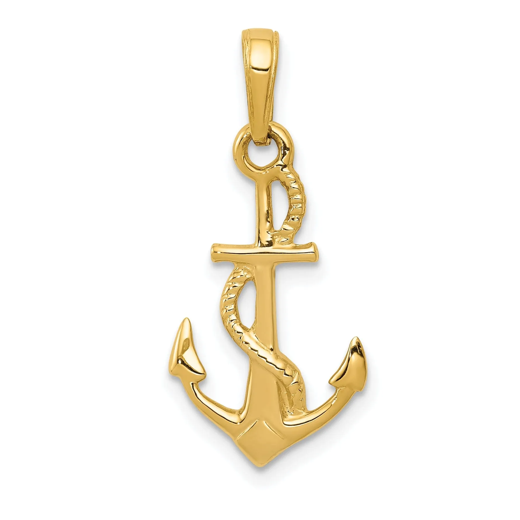 14k Yellow Gold Solid Polished Anchor Pendant