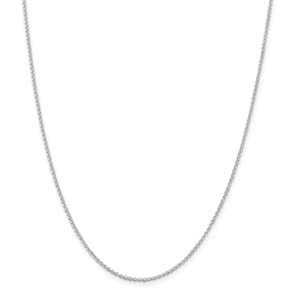 1.5mm Rhodium Plated Sterling Silver Rolo Chain Necklace, 18-20 Inch