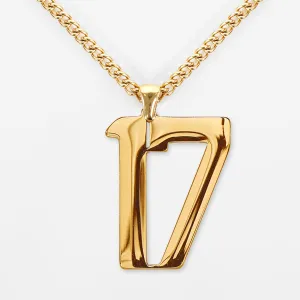 17 Number Pendant with Chain Kids Necklace - Gold Plated Stainless Steel