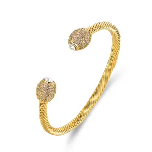 18k Gold Plated Braided Rope Bangle With Cub Zirconia