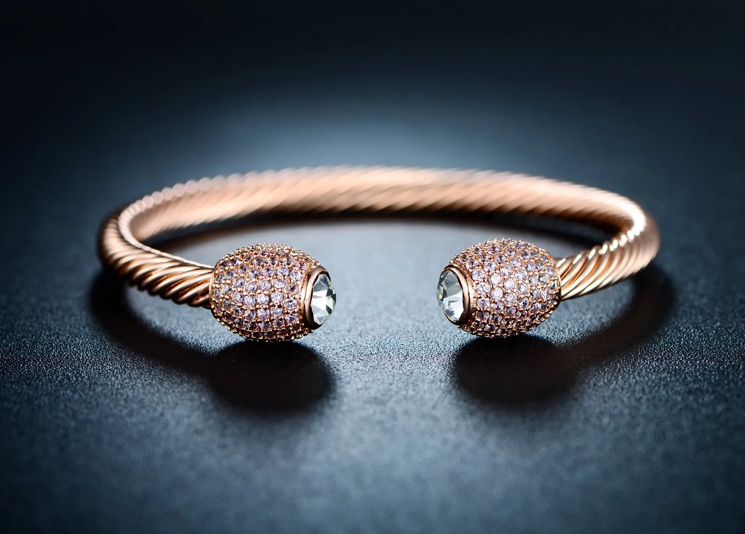 18k Gold Plated Braided Rope Bangle With Cub Zirconia