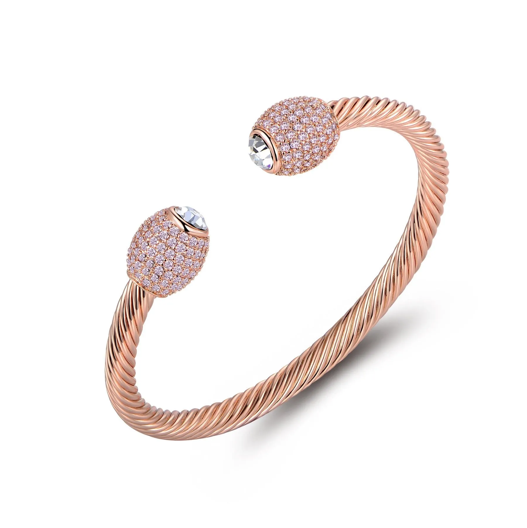 18k Gold Plated Braided Rope Bangle With Cub Zirconia