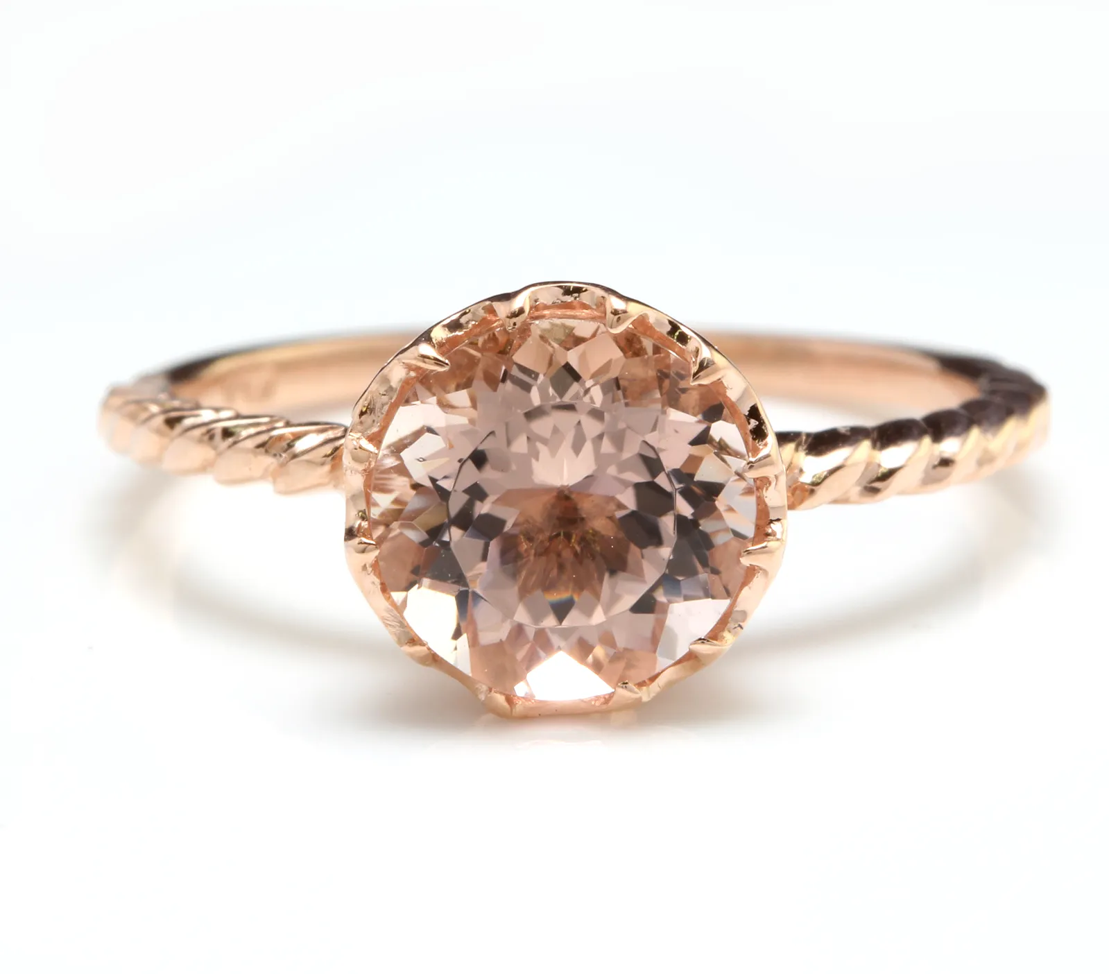 2.00 Carats Exquisite Natural Morganite 14K Solid Rose Gold Ring