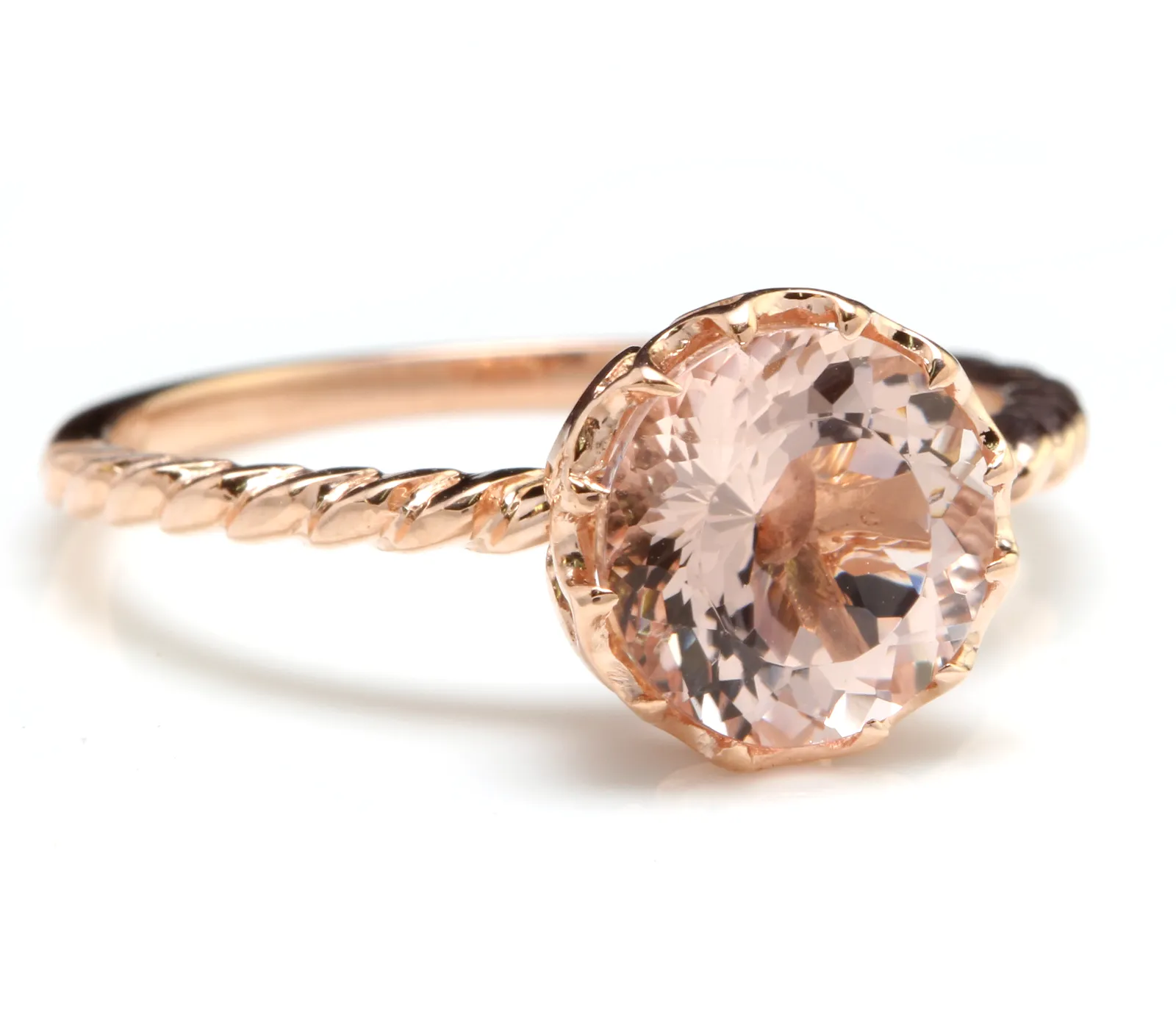 2.00 Carats Exquisite Natural Morganite 14K Solid Rose Gold Ring