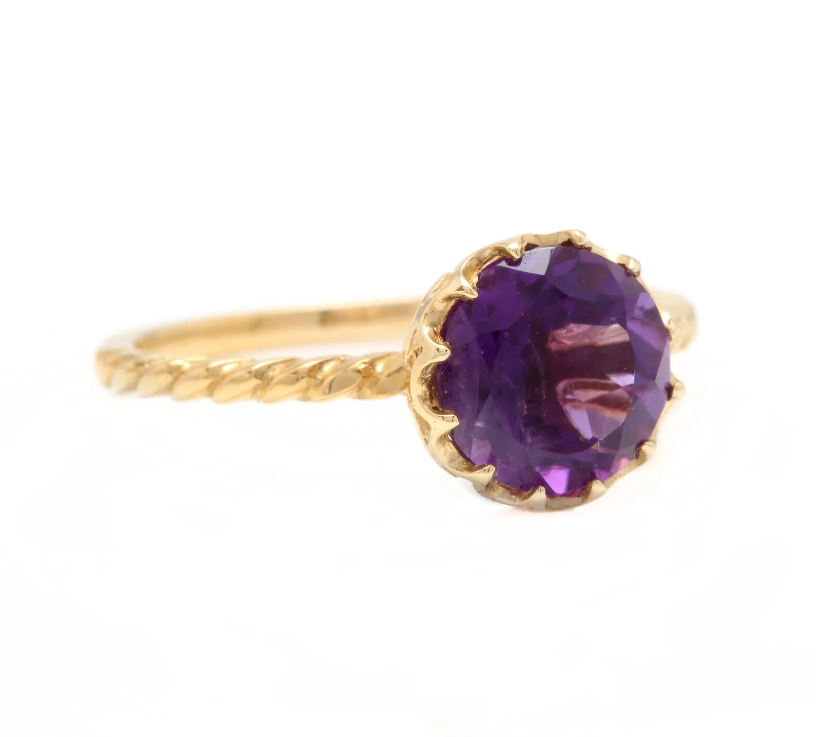 2.00 Carats Natural Amethyst 14k Solid Yellow Gold Ring