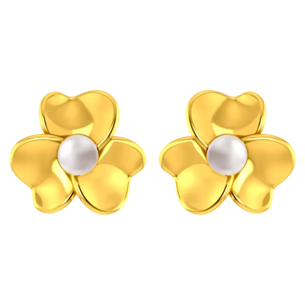 22k Detailed Earrings With Gold Petals And A Pearl In The Middle