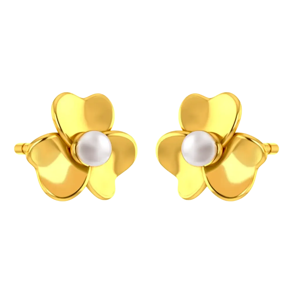 22k Detailed Earrings With Gold Petals And A Pearl In The Middle