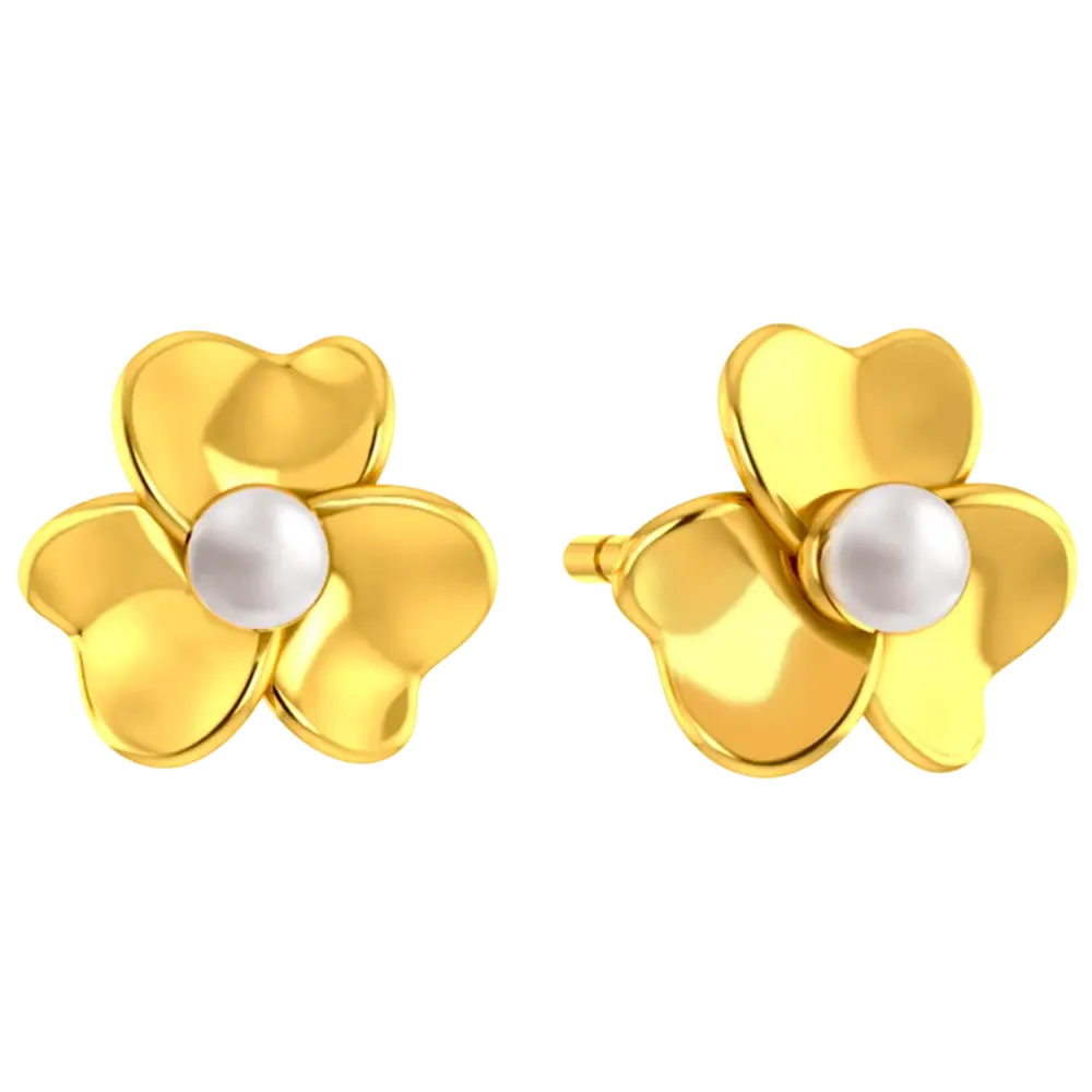 22k Detailed Earrings With Gold Petals And A Pearl In The Middle