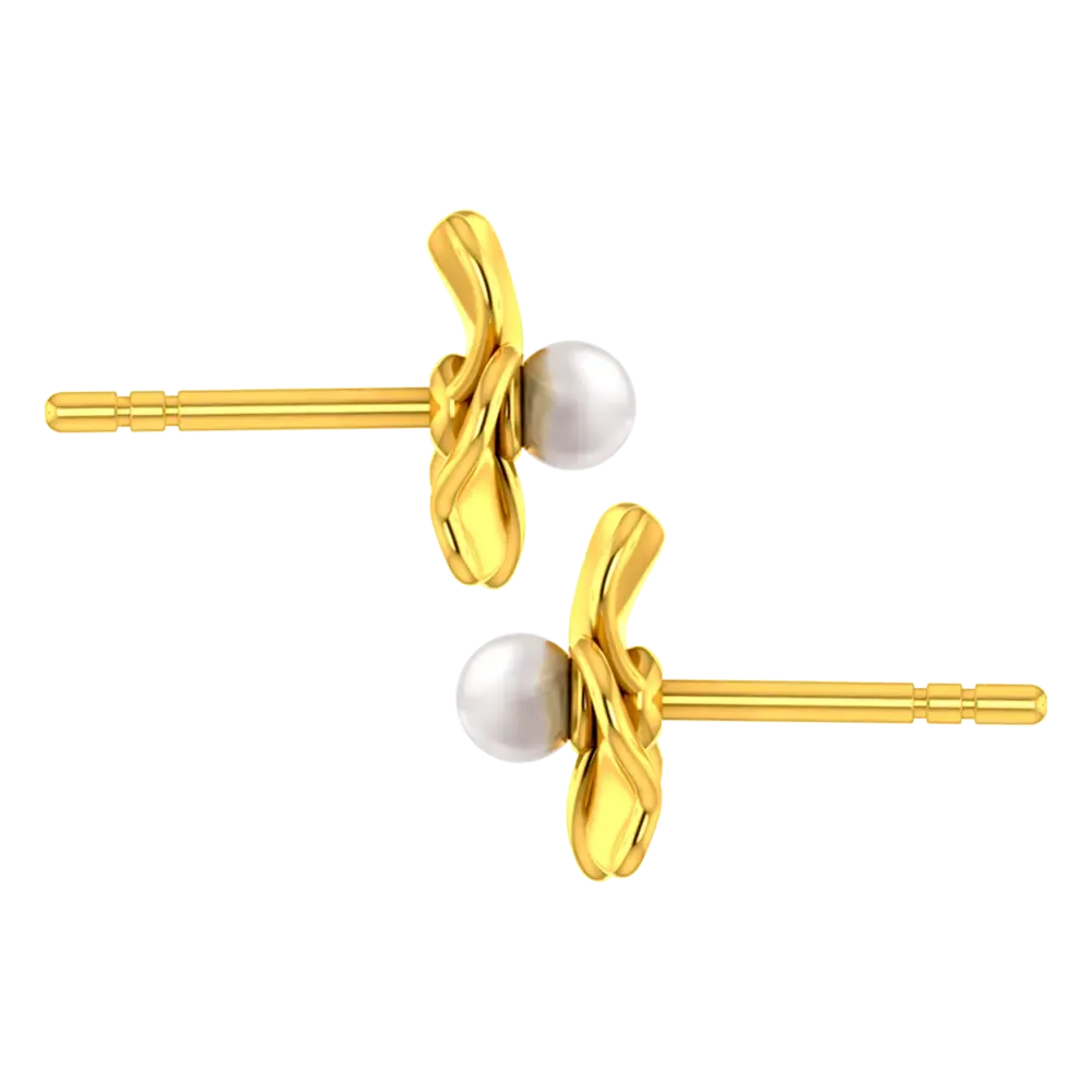 22k Detailed Earrings With Gold Petals And A Pearl In The Middle