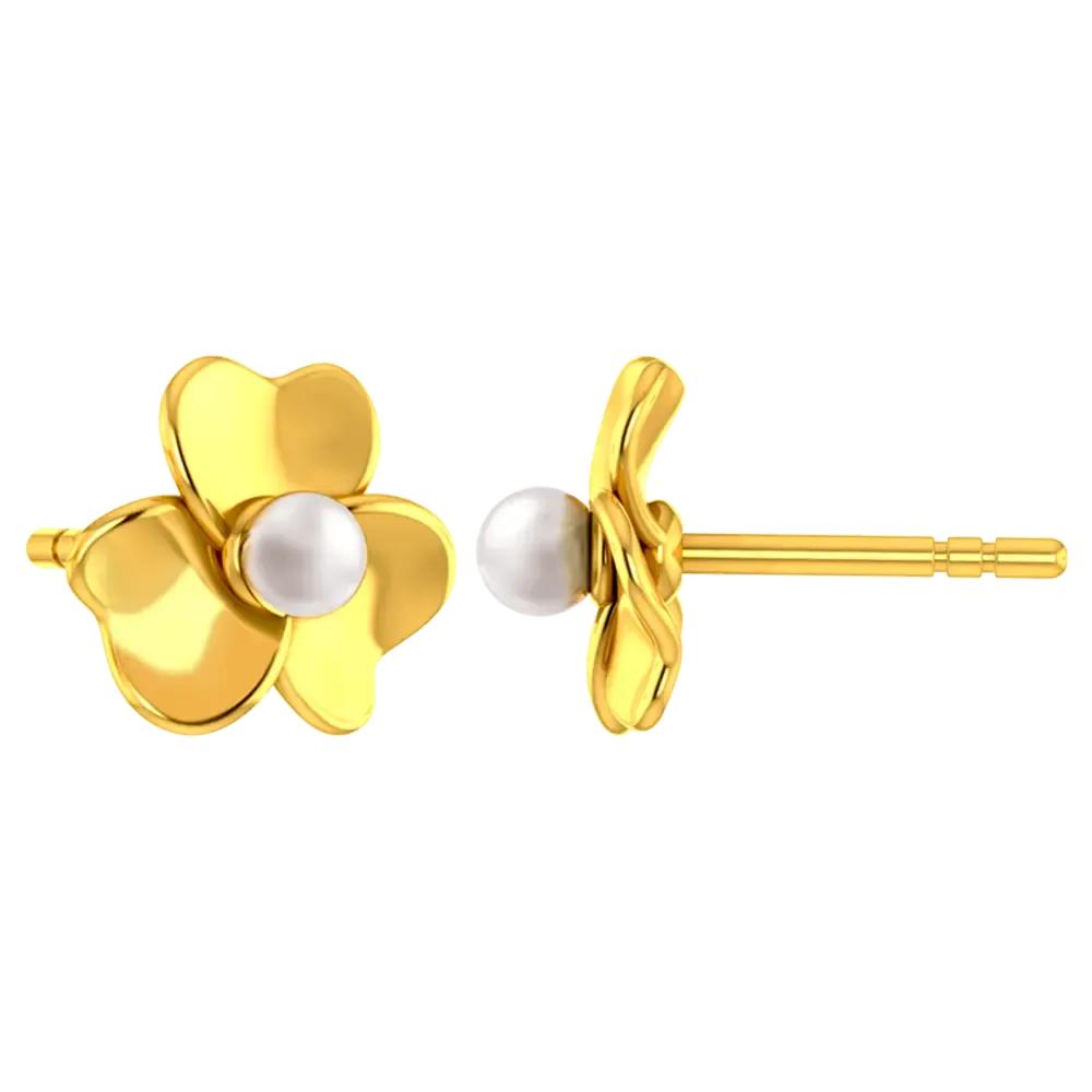 22k Detailed Earrings With Gold Petals And A Pearl In The Middle